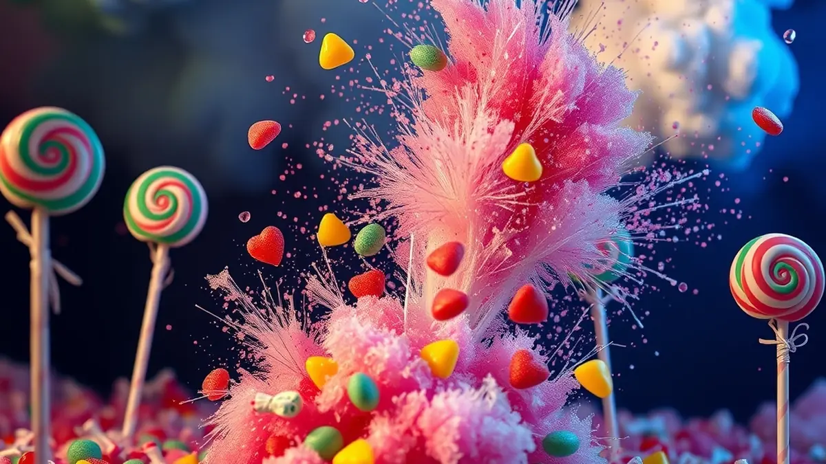 Exploding candy bomb among sweets and fruit in Sweet Bonanza slot